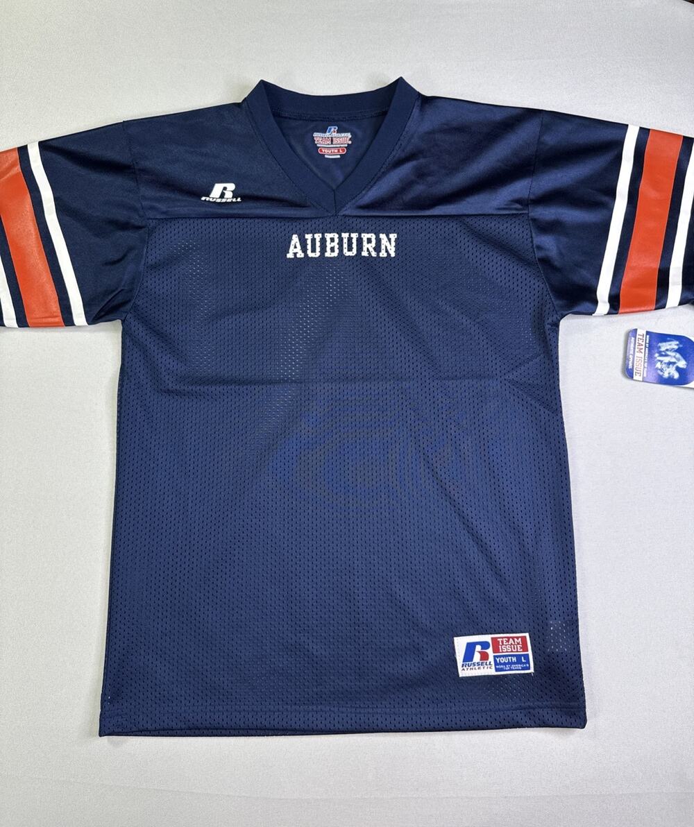 Vintage Auburn Tigers Russell Athletic Youth L Football Jersey Navy NCAA Y2K